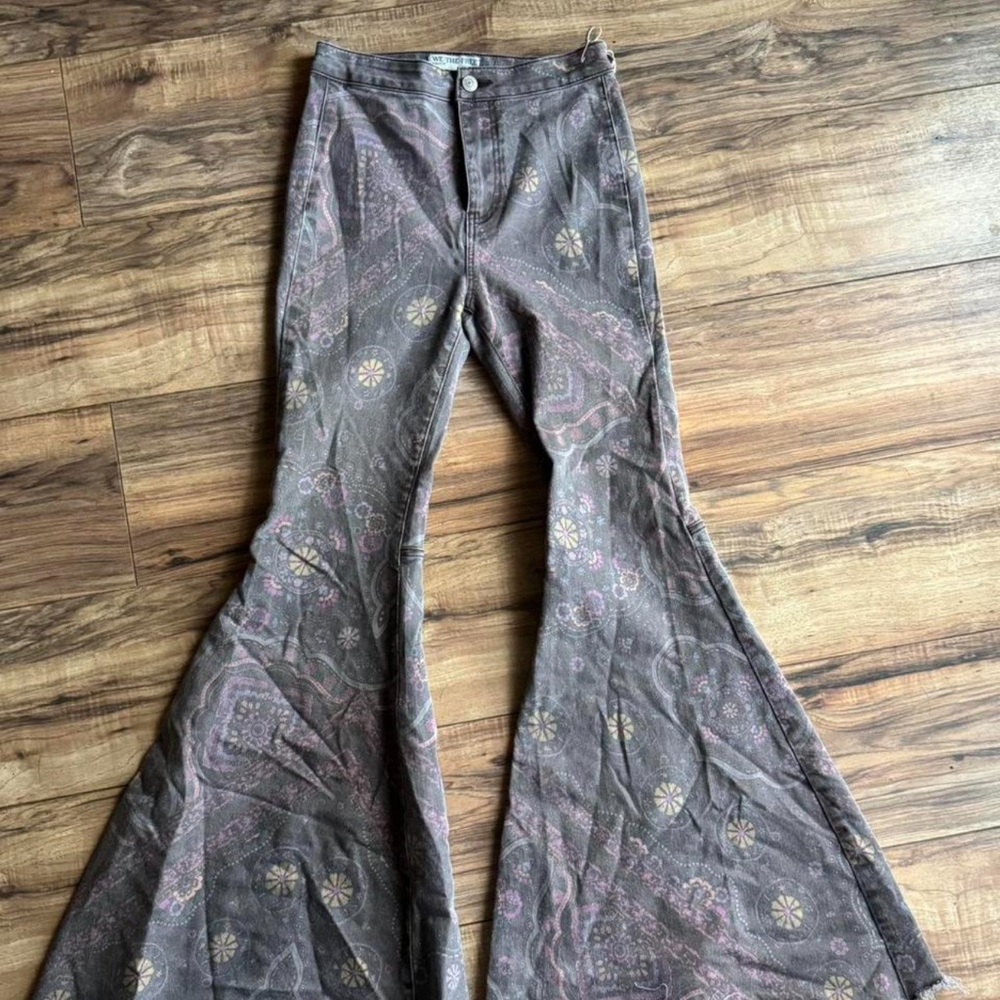 FP Movement by Free People Gray Floral Flare Jeans